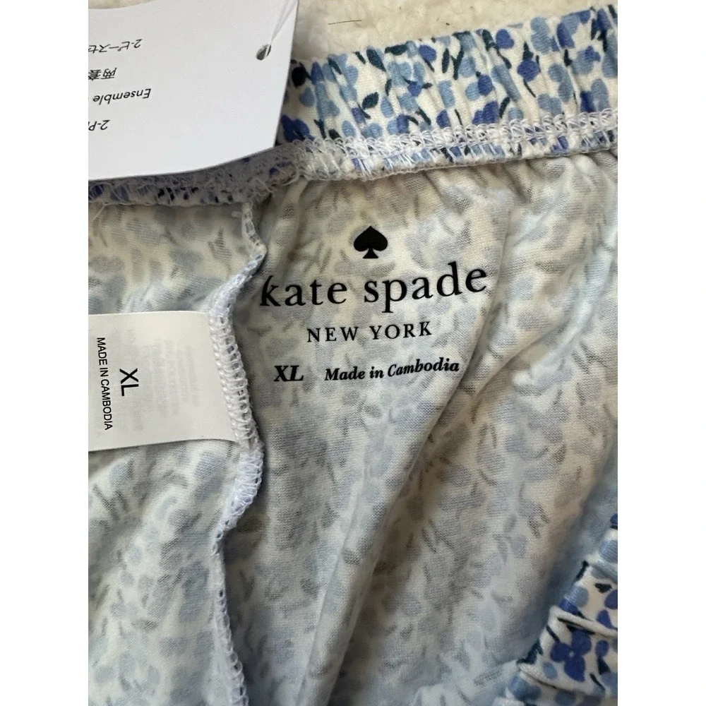 Kate Spade WHITE/BLUE FLORAL Soft Knit Cropped Pajama Set Women's‎ XL Spring